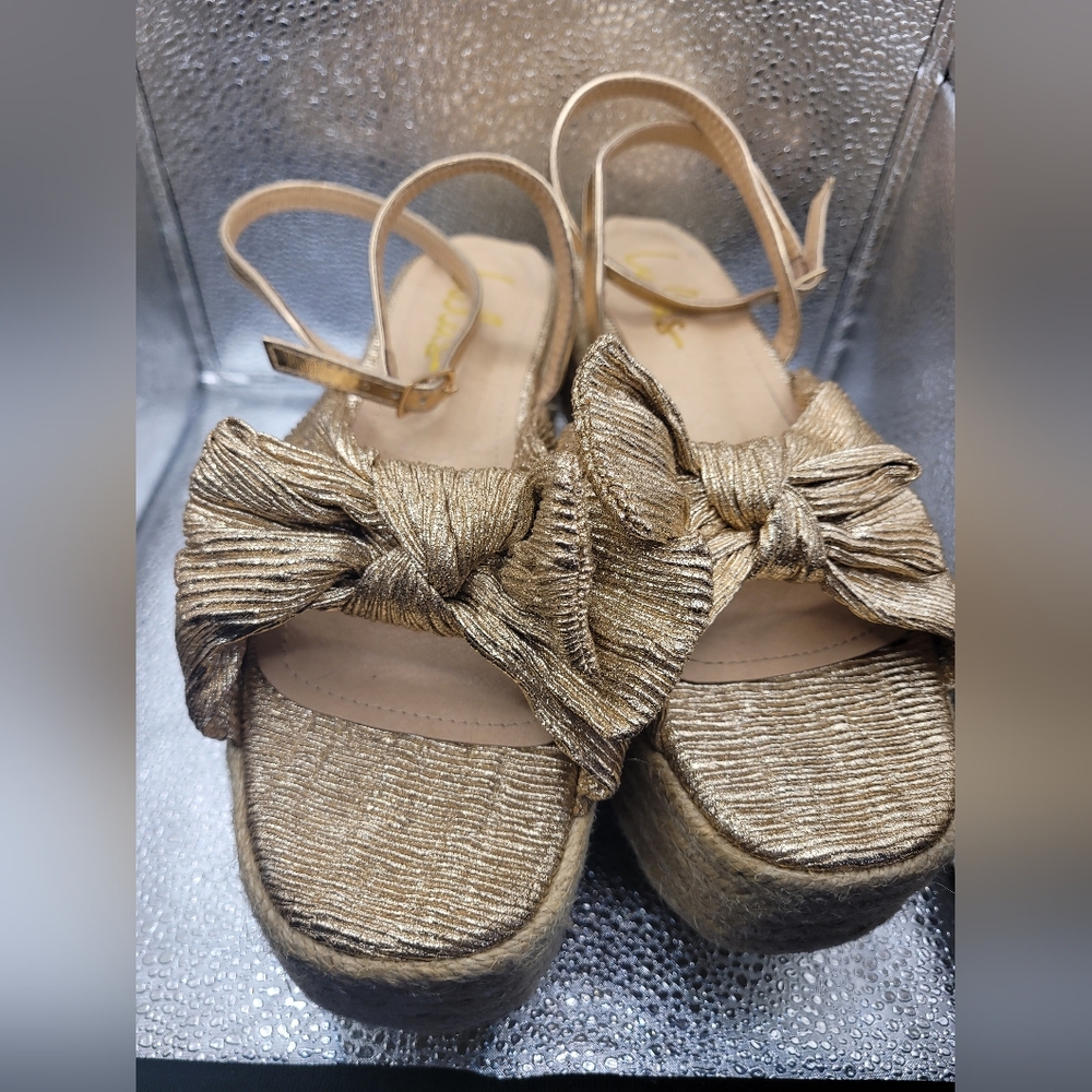 Lulu's Metallic Rose Gold Knot-Front Espadrille Sandals